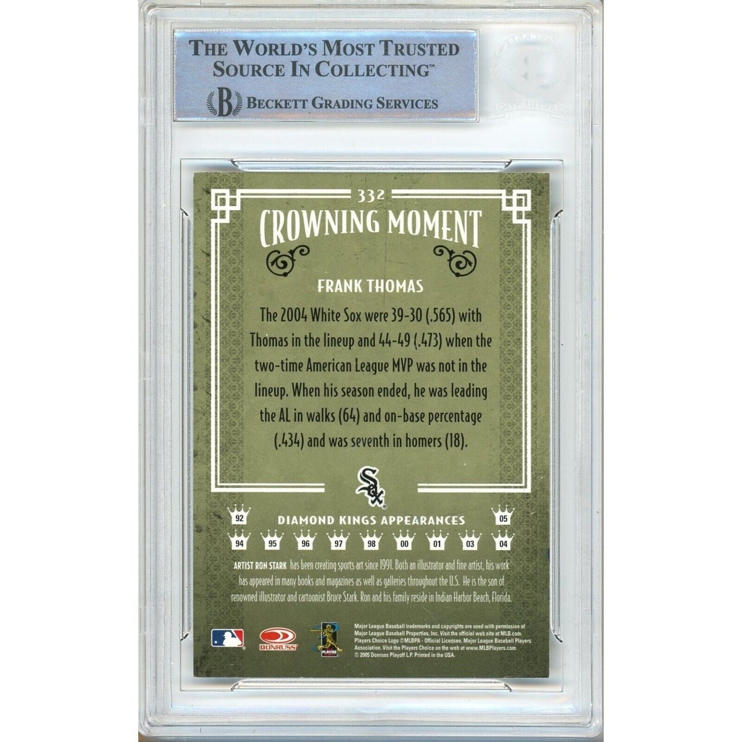 2005 Donruss Diamond Kings #332 — Frank Thomas Chicago White Sox Autographed Trading Card — Beckett Authentication