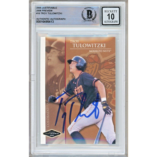 Troy Tulowitzki Colorado Rockies Signed 2005 Justifiable Preview Card BGS Auto-10 Graded