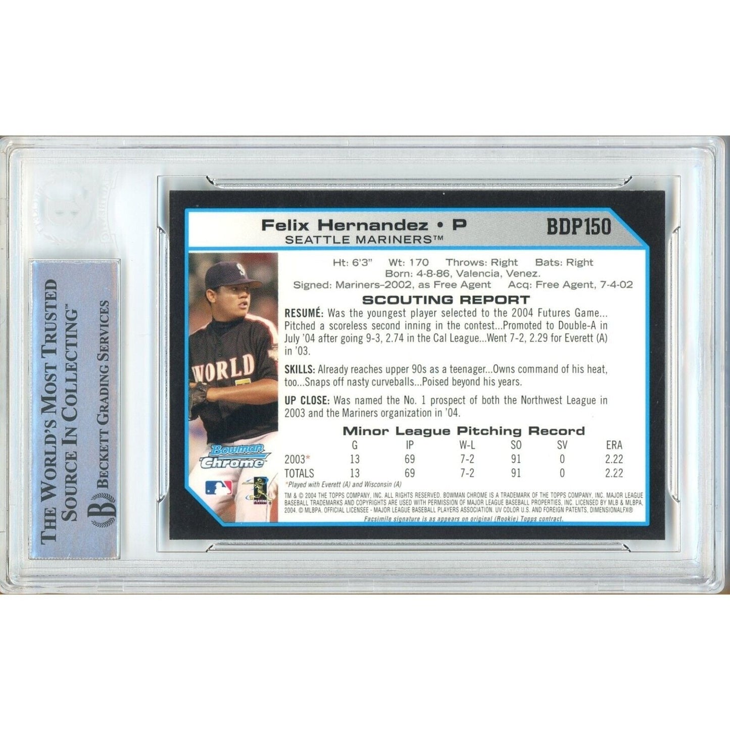 2004 Topps #150 — Felix Hernandez Seattle Mariners Autographed Trading Card — Beckett Authentication