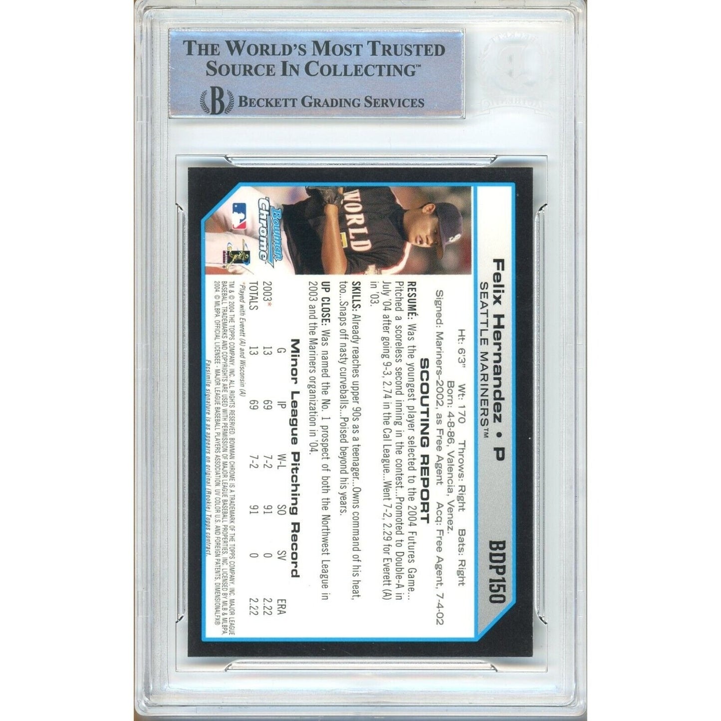 2004 Topps #150 — Felix Hernandez Seattle Mariners Autographed Trading Card — Beckett Authentication