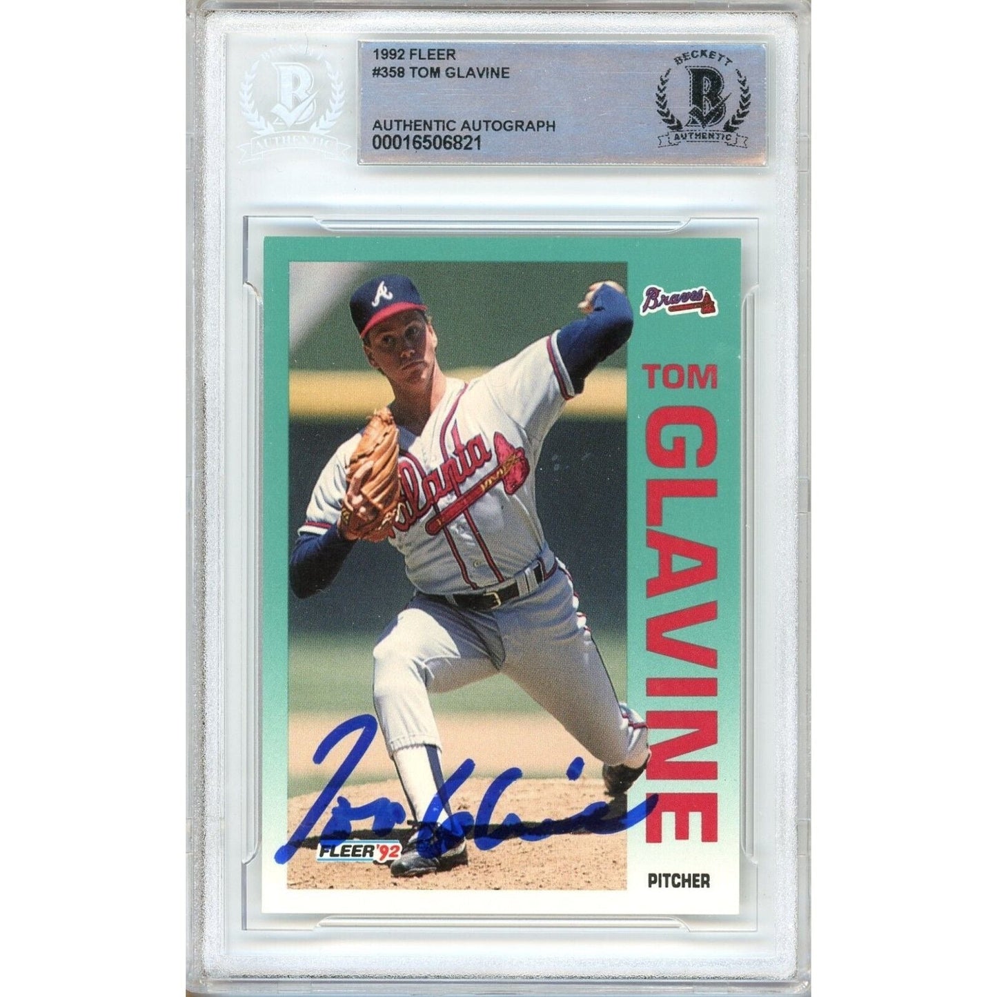 Tom Glavine Atlanta Braves Signed 1992 Fleer Baseball Card Beckett Authentic Auto Slab