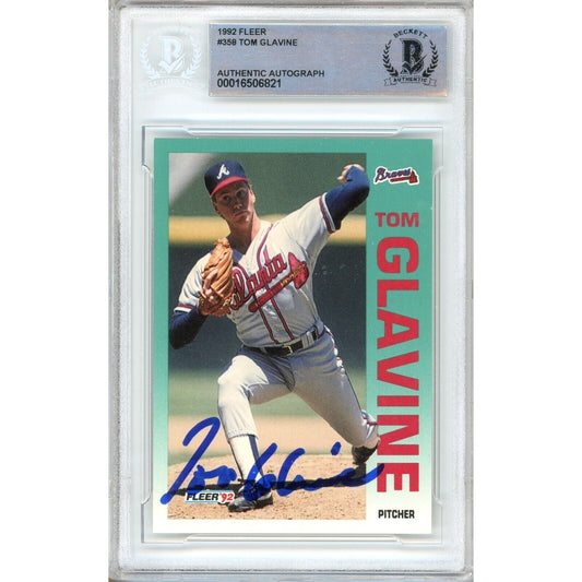 Tom Glavine Atlanta Braves Signed 1992 Fleer Baseball Card Beckett Authentic Auto Slab