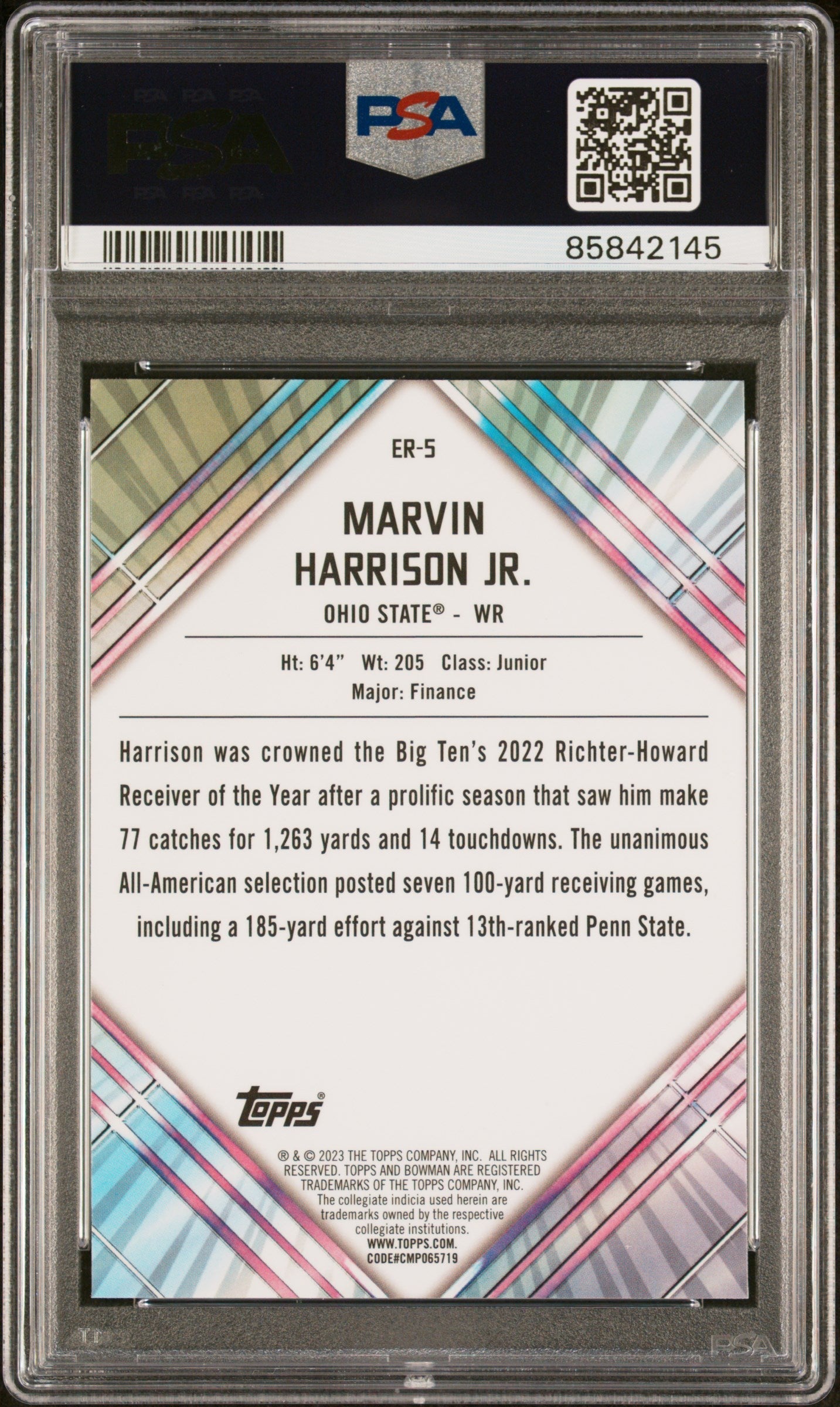 Graded 2023 Topps Bowman U Chrome Marvin Harrison Jr #ER5 U/D Early Risers Rookie RC Football Card PSA 10 Gem Mint - Sport Cards