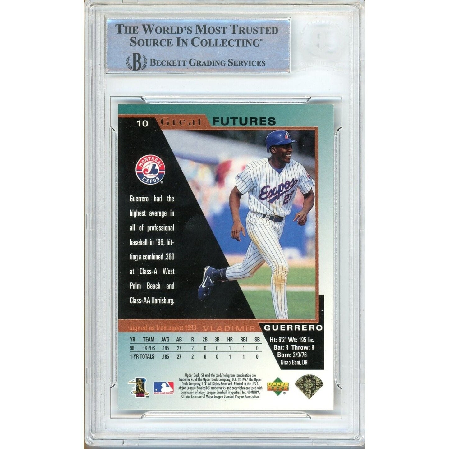 Vladimir Guerrero Montreal Expos Signed 1997 SP Great Futures Card Beckett Auth Auto Slab