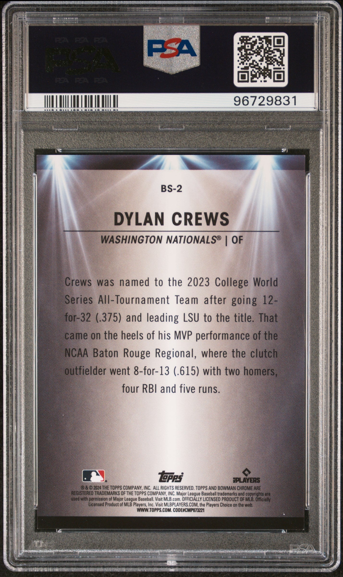 Graded 2024 Topps Bowman Dylan Crews #BS2 Spotlights Aqua Refractor /125 Rookie RC Baseball Card PSA 10 Gem Mint