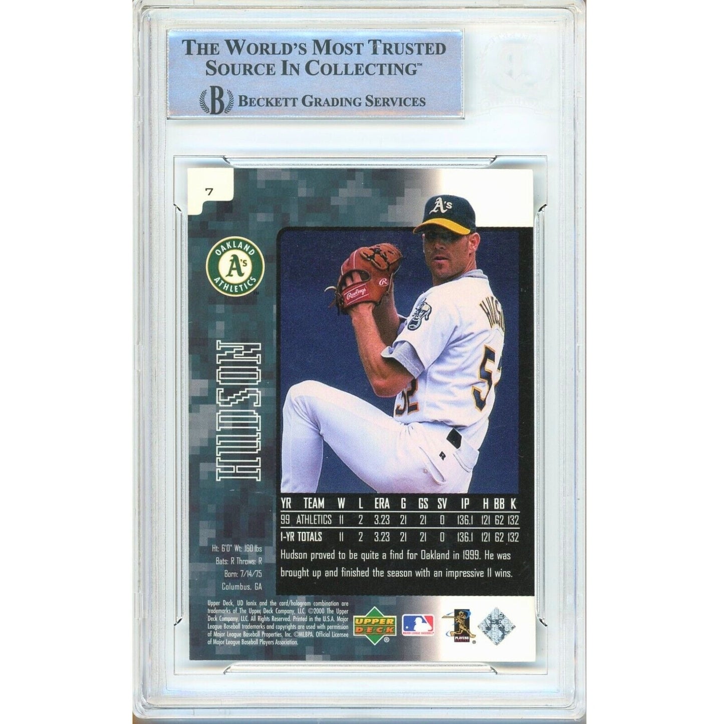 Tim Hudson Oakland Athletics Signed 2000 UD Ionix Baseball Card Beckett Authentic Auto