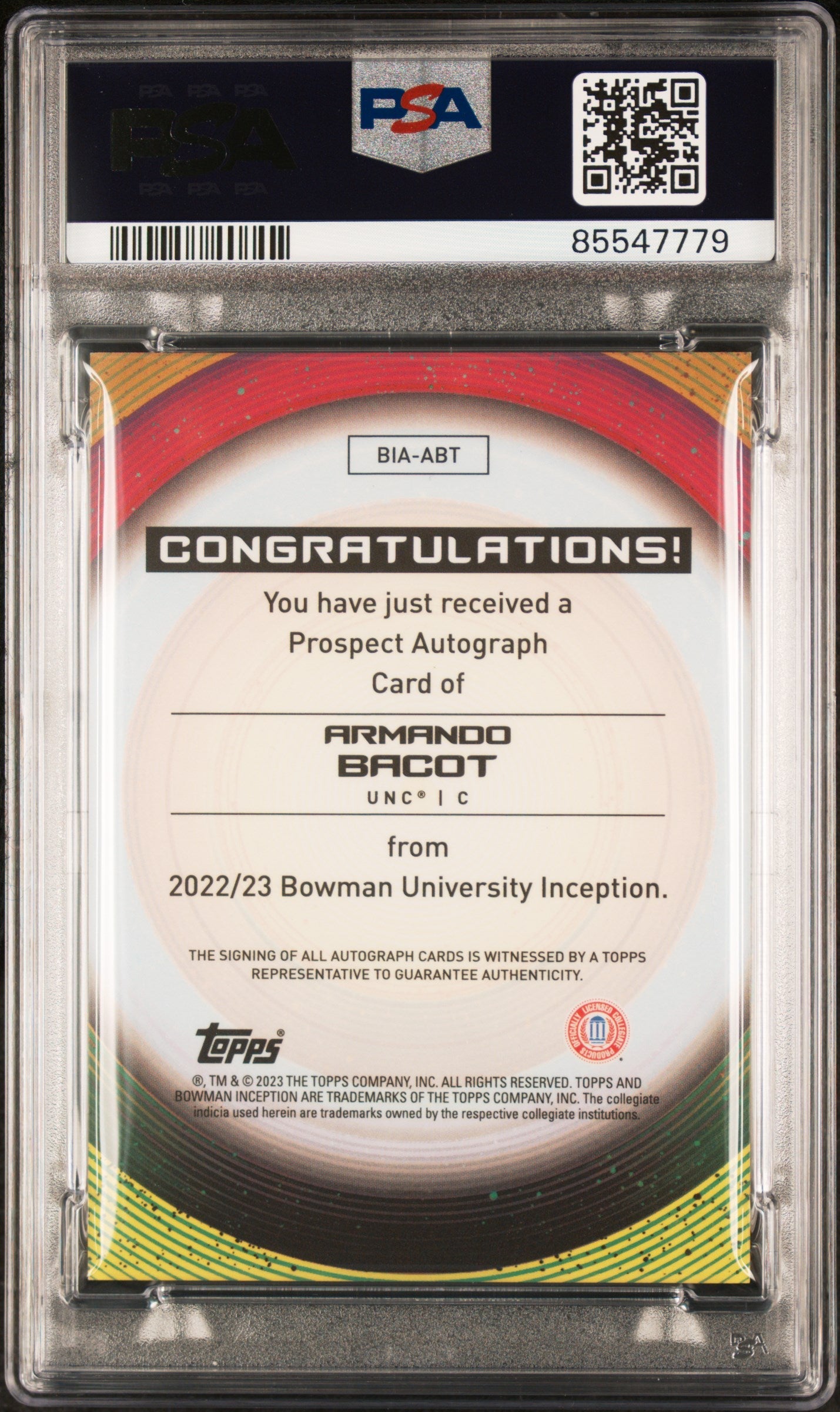Graded 2022 Topps Bowman U Inception Armando Bacot #ABT Autograph Rookie RC Basketball Card PSA 10 Gem Mint - Sport Cards