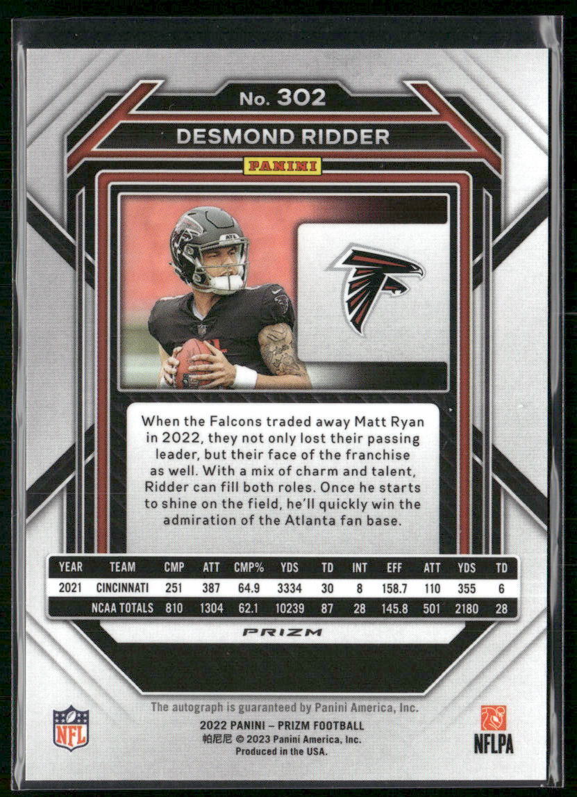 2022 Panini Prizm #302 Desmond Ridder Rookie Autographs Prizm No Huddle - Sport Cards