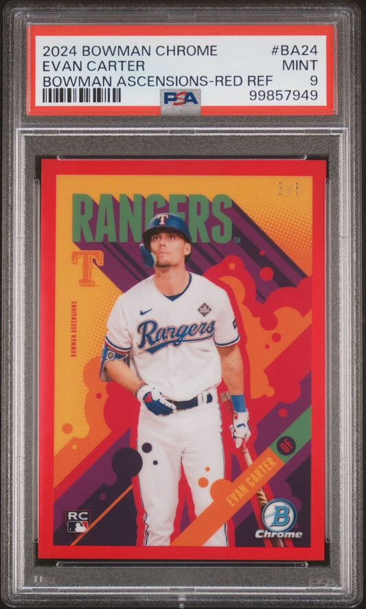 2024 Bowman Chrome Evan Carter /5 Bowman Ascensions-Red Ref PSA 9 - Sport Cards