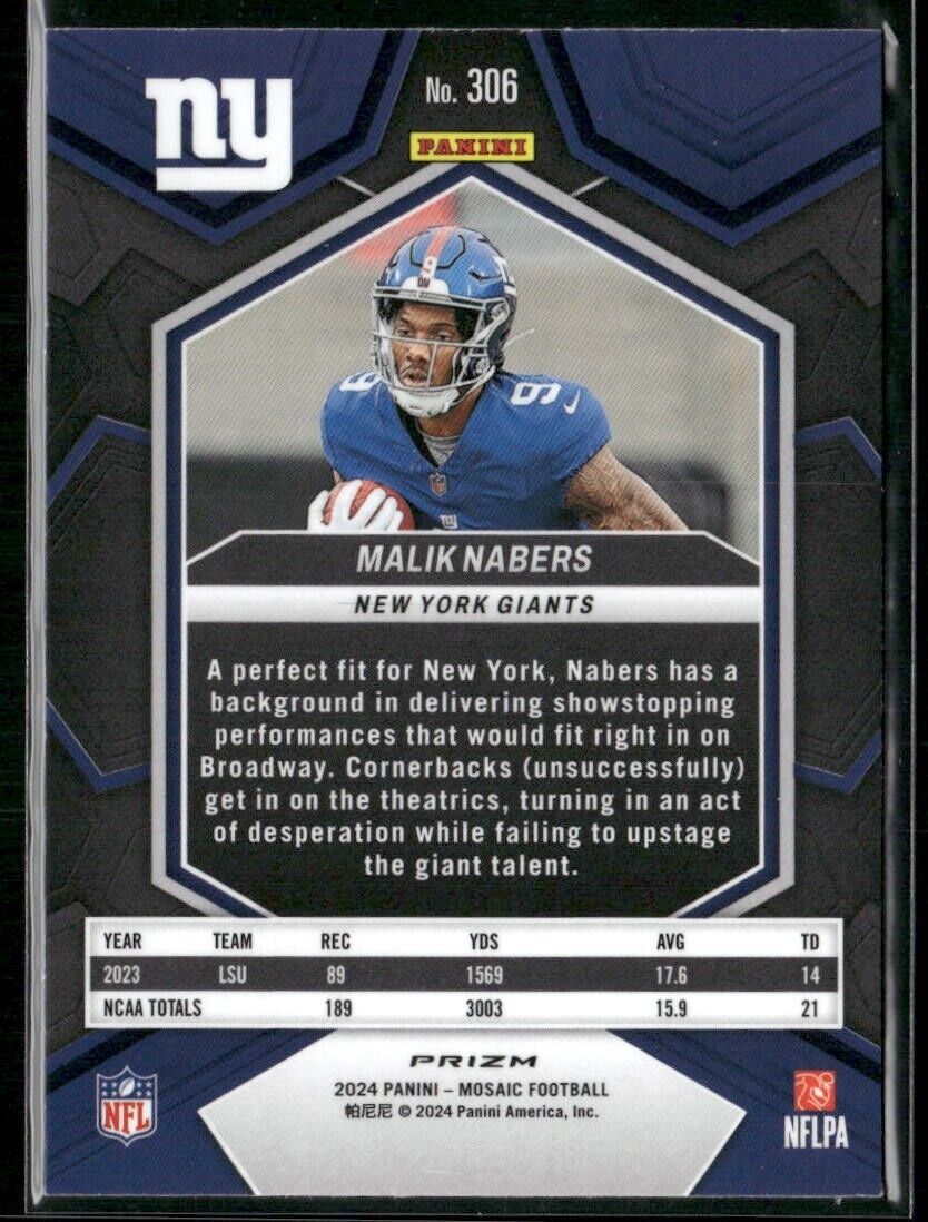 Malik Nabers 2024 Panini Mosaic Silver Mosaic RC #306