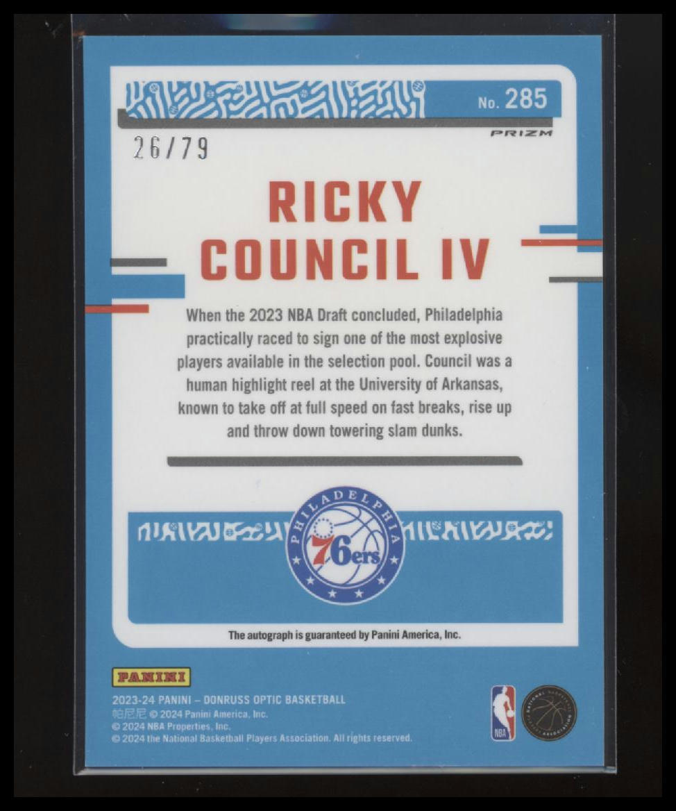 2023-24 Donruss #285 Ricky Council IV Rated Rookies Signatures Choice /79