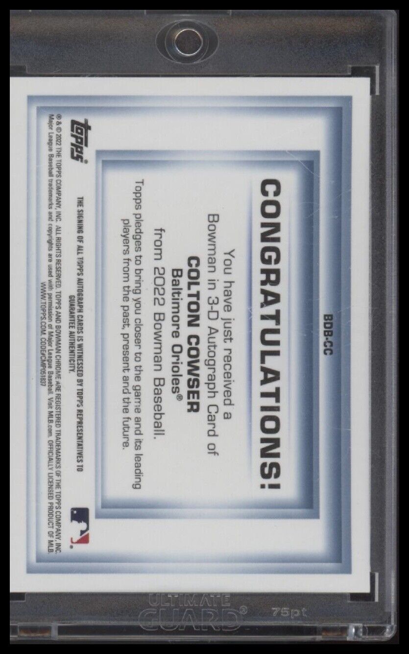 2022 Bowman #BDB-CC Colton Cowser Bowman in 3D Autographs #/99 - Sport Cards
