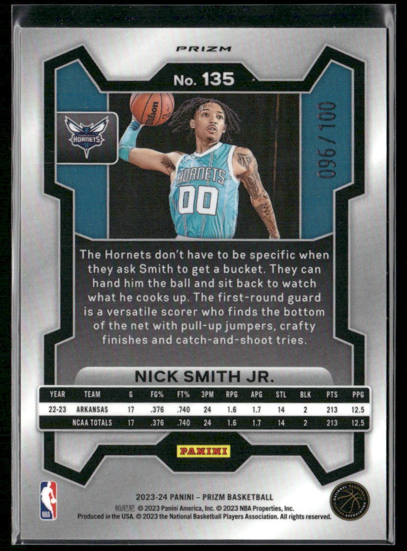 2023-24 Panini Prizm #135 Nick Smith Jr. Prizms Fast Break Red #/100