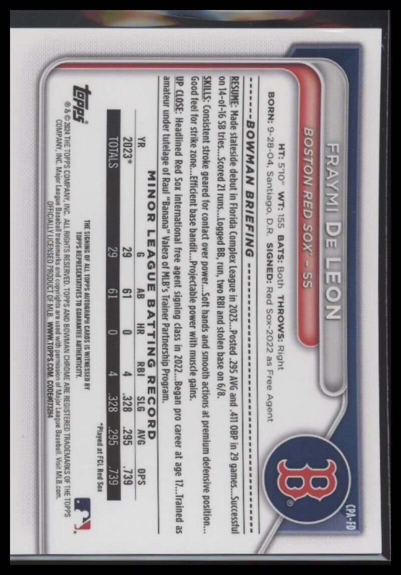2024 Bowman Chrome #CPA-FD Fraymi De Leon Prospects Autographs
