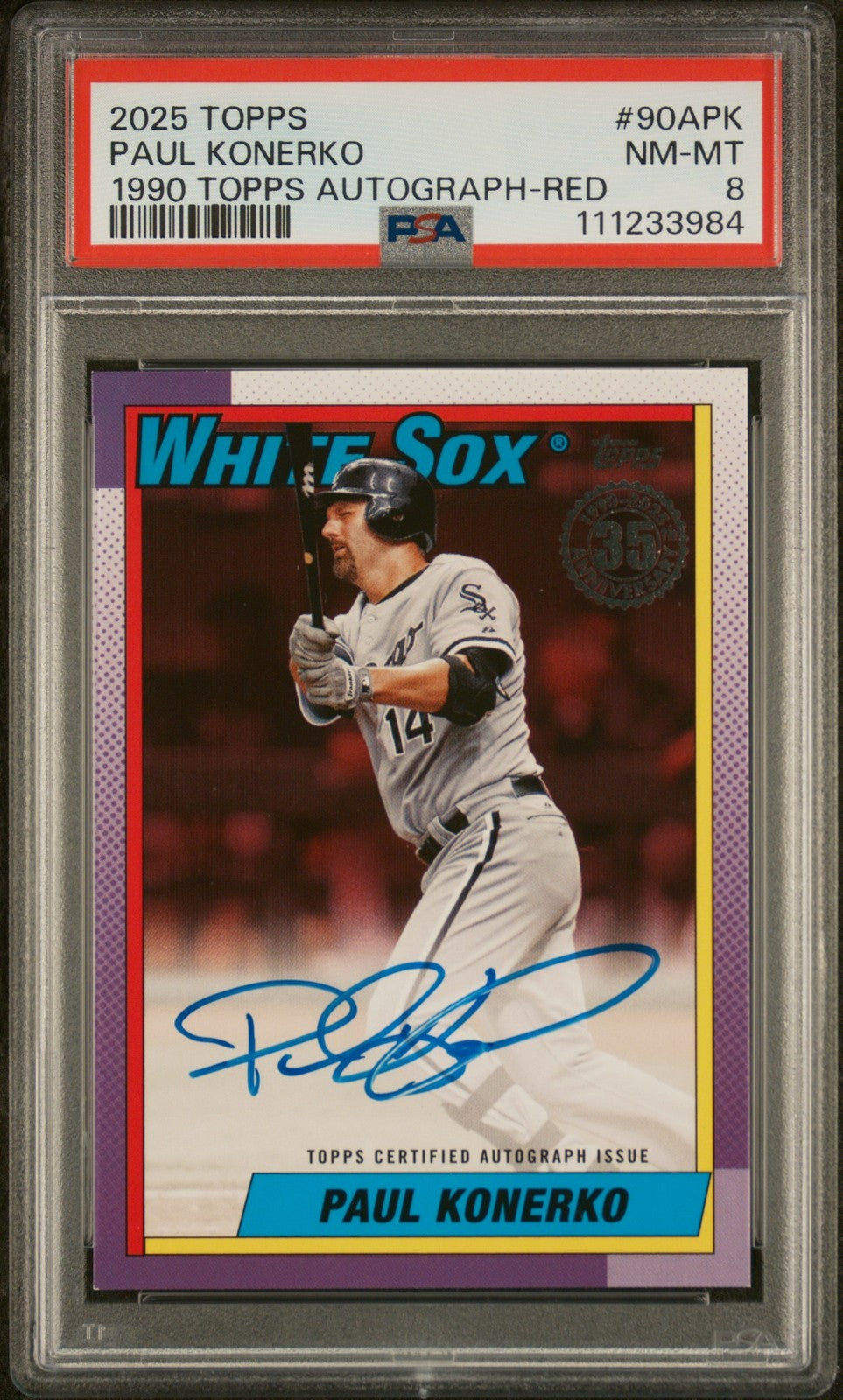 Paul Konerko 2025 Topps 1990 Autographs PSA 8 - Red /5 - Sport Cards