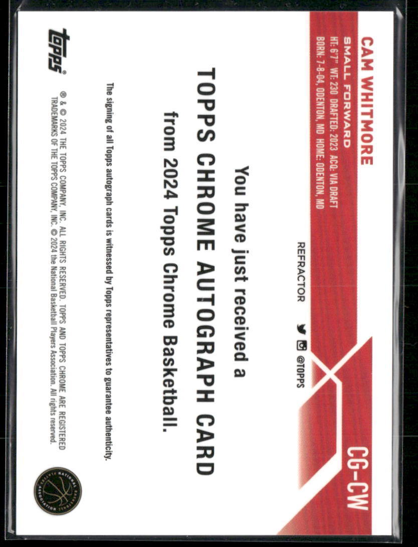 2023-24 Topps Chrome #CG-CW Cam Whitmore Autographs Purple Refractors