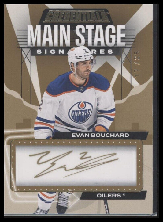 2023-24 U.D. Credentials #MS-EB Evan Bouchard Main Stage Signatures Gold #/25