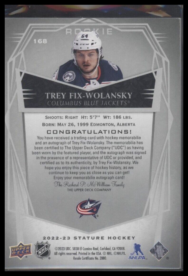 2022-23 Stature #168 Trey Fix-Wolansky Auto Patch Design-Photo Variant #/10 - Sport Cards