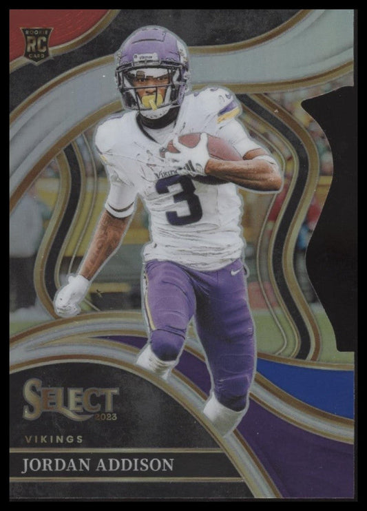 Jordan Addison 2023 Panini Select #254 Red and Blue Prizms Die Cuts