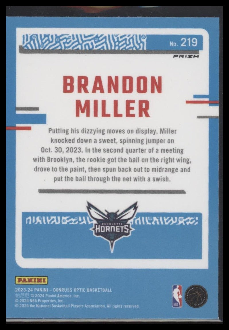 Brandon Miller 2023-24 Donruss Optic #219 Purple