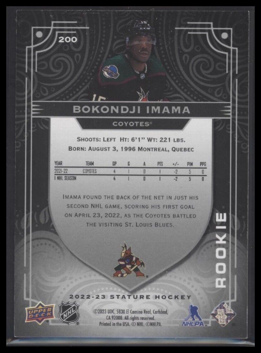 2022-23 Upper Deck Stature #200 Bokondji Imama Black #/15 - Sport Cards