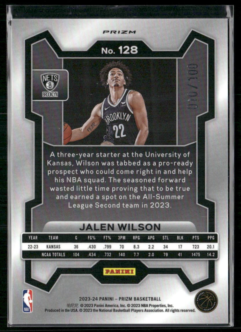 2023-24 Panini Prizm #128 Jalen Wilson Prizms Fast Break Red #/100