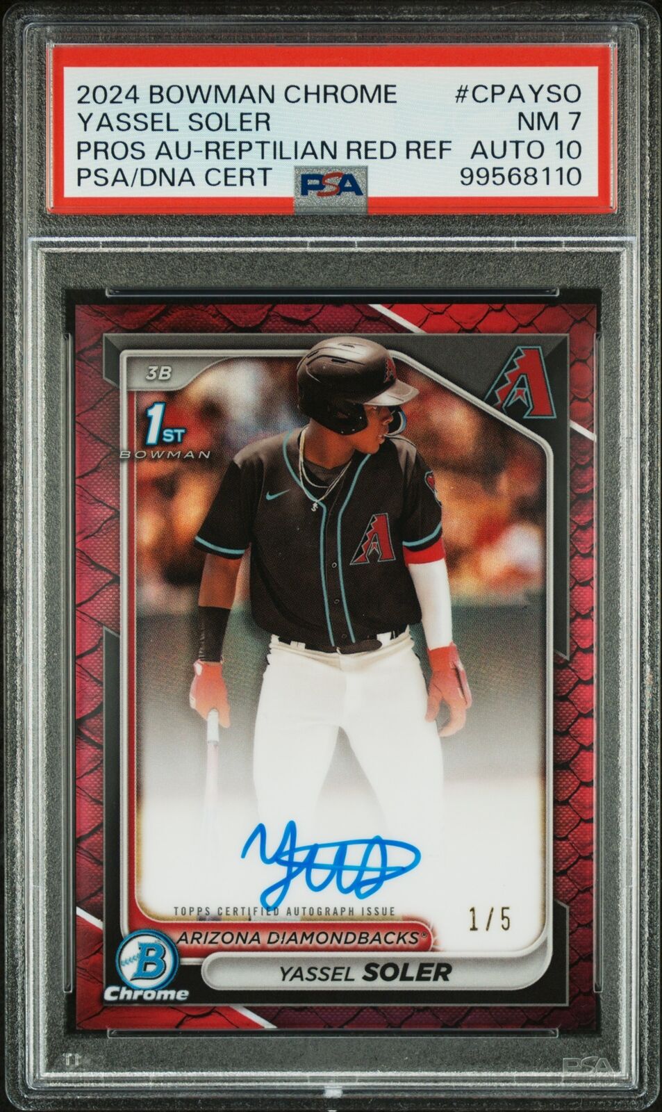 2024 Bowman Chrome Prospect Auto Yassel Soler Pros Au-Reptilian Red Ref PSA 7