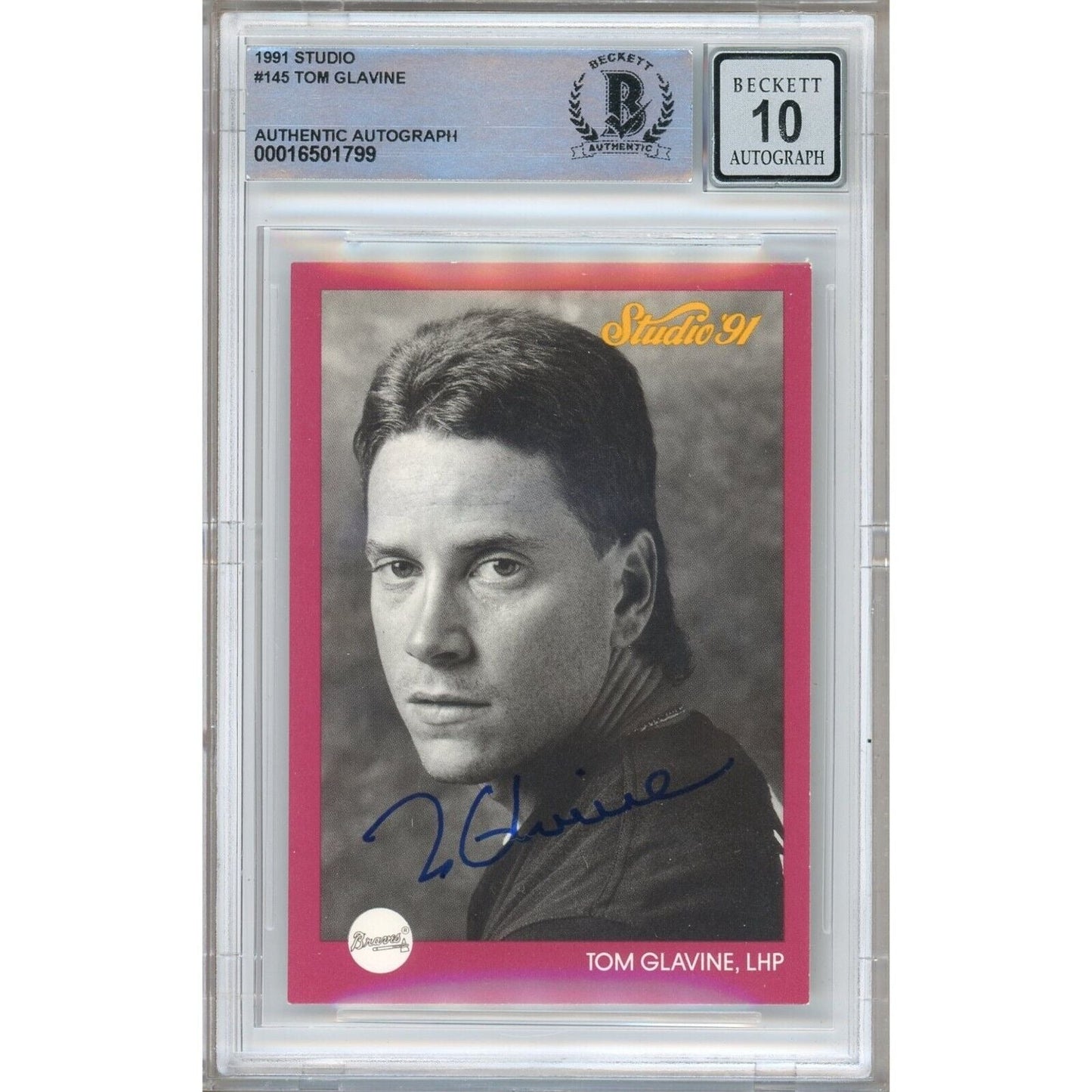Tom Glavine Atlanta Braves Signed 1991 Studio Baseball Card BGS Auto 10 Graded Slab HOF
