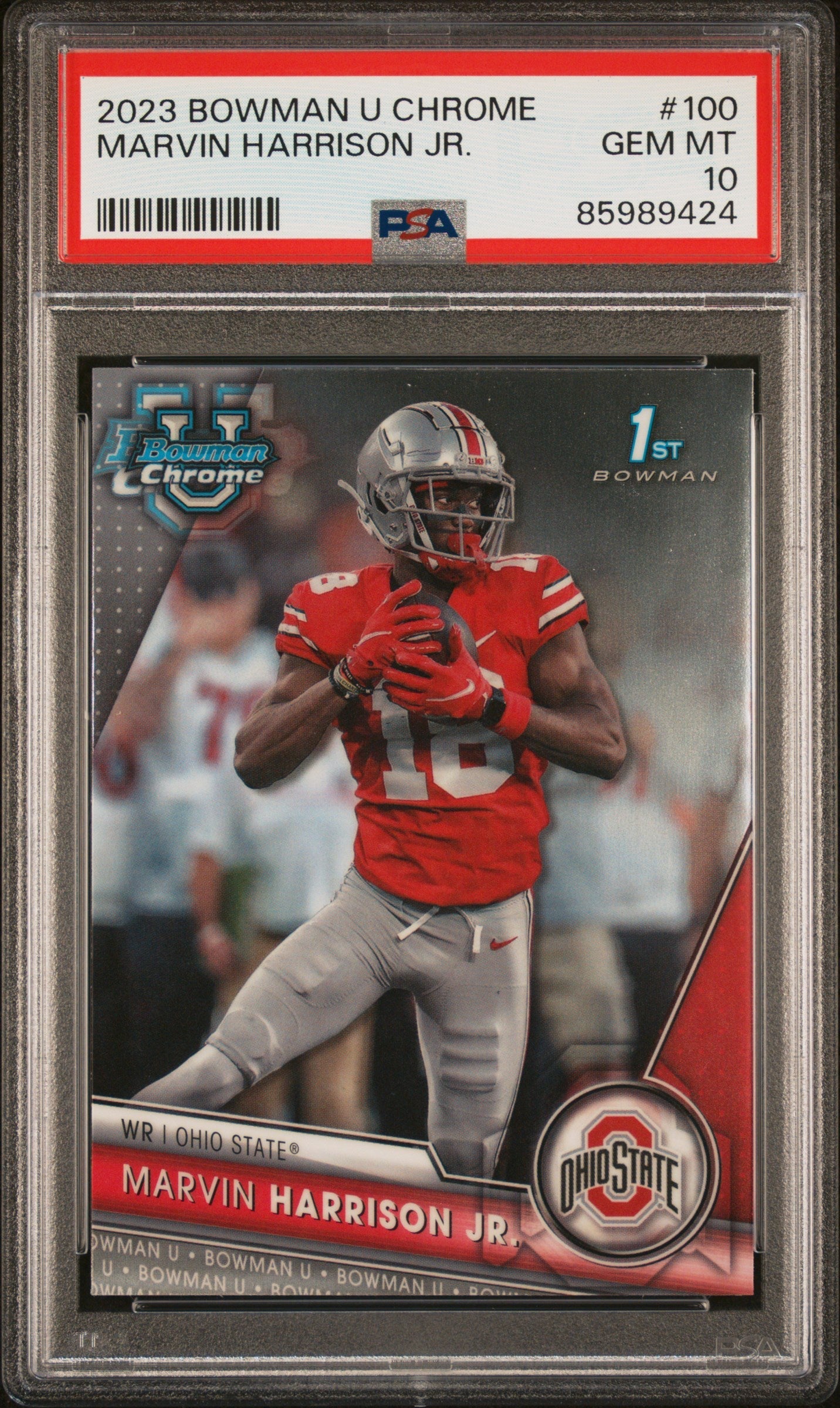 Graded 2023 Topps Bowman U Chrome Marvin Harrison Jr #100 Rookie RC Football Card PSA 10 Gem Mint - Sport Cards