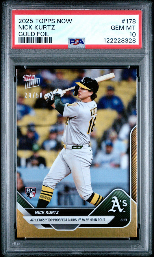 Graded 2025 Topps Now Nick Kurtz #178 Gold Foil /50 Rookie RC Baseball Card PSA 10 Gem Mint