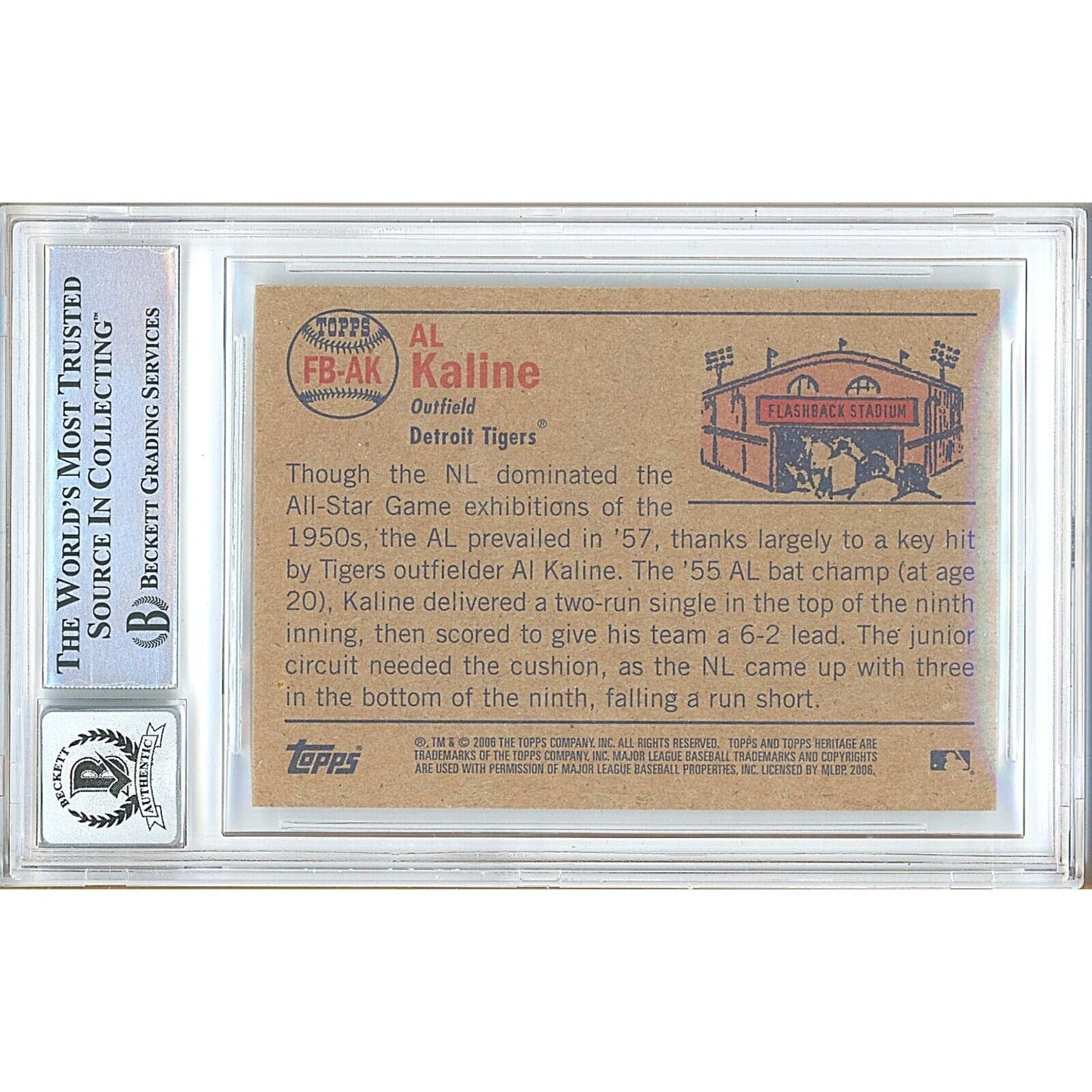 2006 Topps Heritage Flashbacks #AK — Al Kaline Detroit Tigers Autographed Trading Card — Beckett Authentication