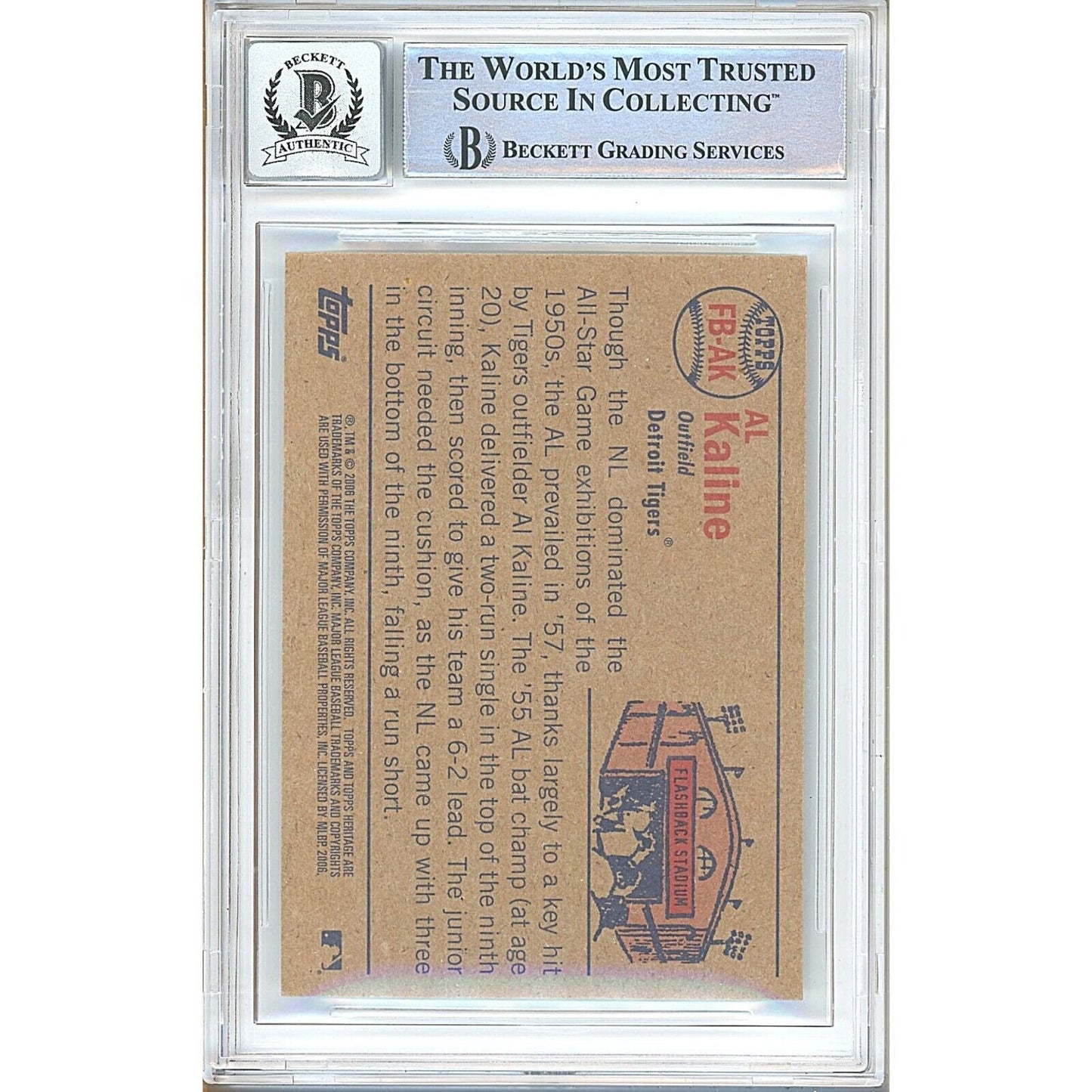 2006 Topps Heritage Flashbacks #AK — Al Kaline Detroit Tigers Autographed Trading Card — Beckett Authentication