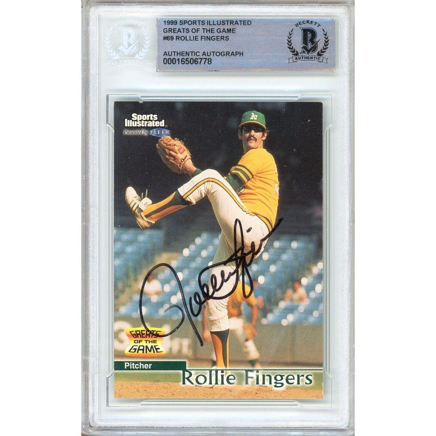 Rollie Fingers Signed Oakland Athletics 1999 Fleer Sports Illustrated Card Beckett Auth Slab