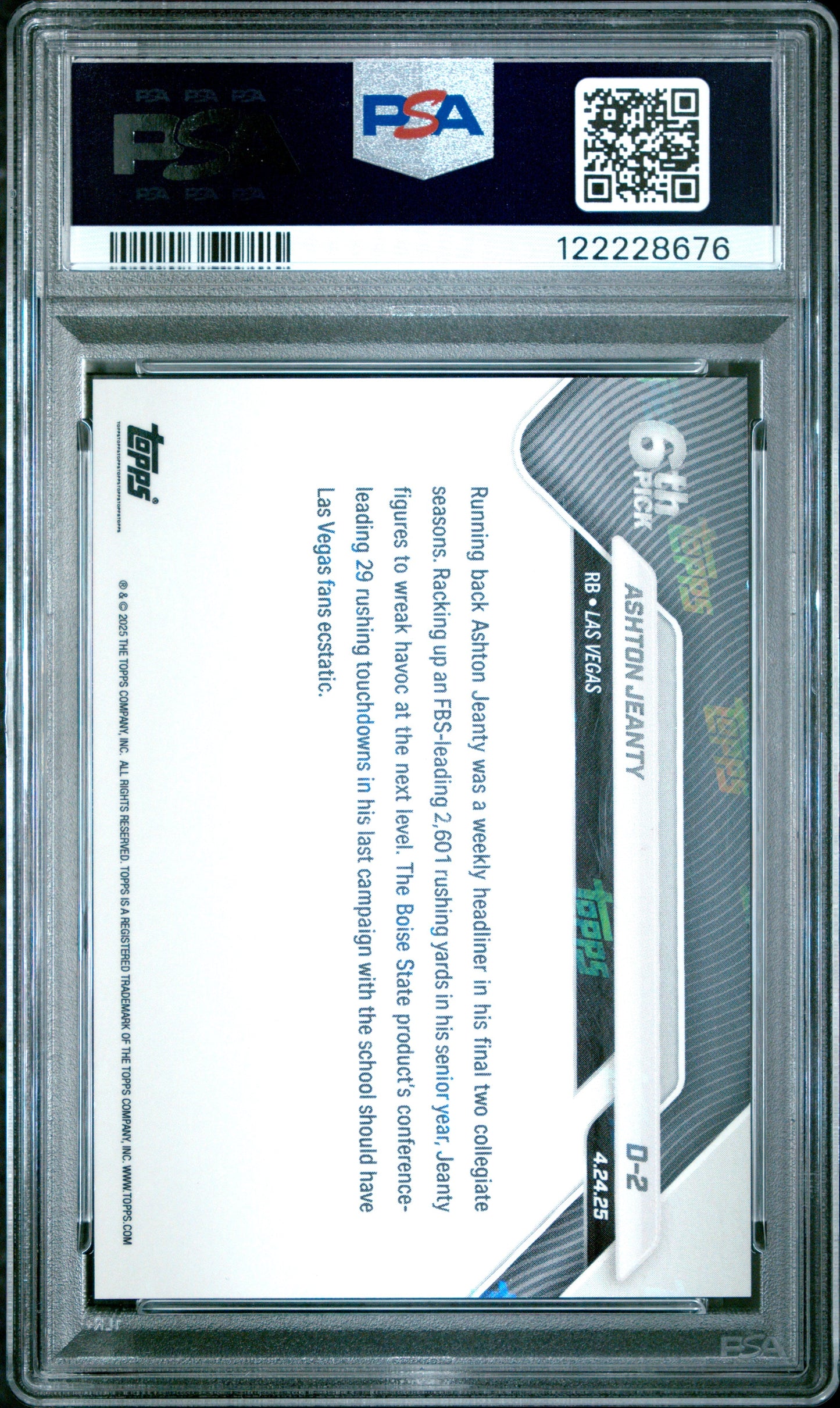 Graded 2025 Topps Now Ashton Jeanty #D2 Gold Foil /50 Rookie RC Football Card PSA 8 Near Mint