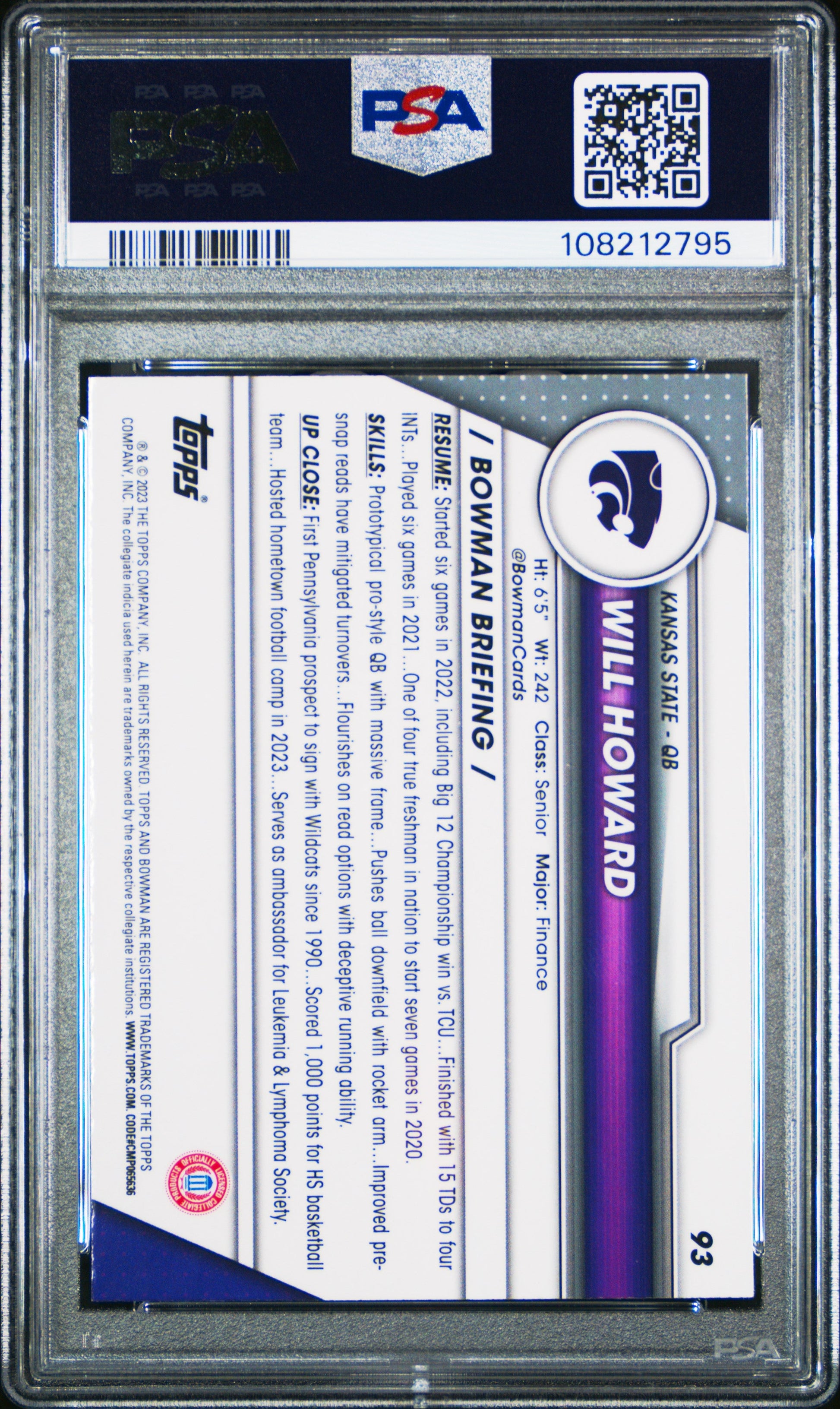 Graded 2023 Topps Bowman U Chrome Will Howard #93 Rookie RC Football Card PSA 10 Gem Mint - Sport Cards