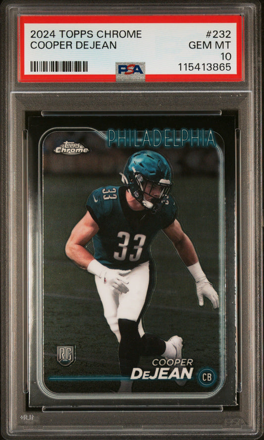 Graded 2024 Topps Chrome Cooper DeJean #232 Rookie RC Football Card PSA 10 Gem Mint