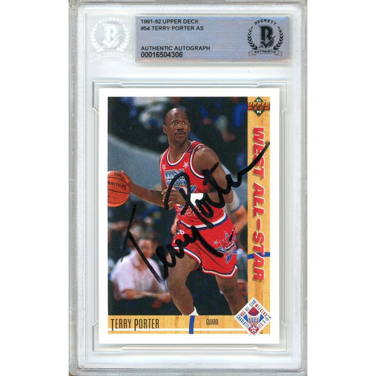 Terry Porter Portland Trail Blazers Signed 1991-92 Upper Deck Card Beckett Authentic Auto