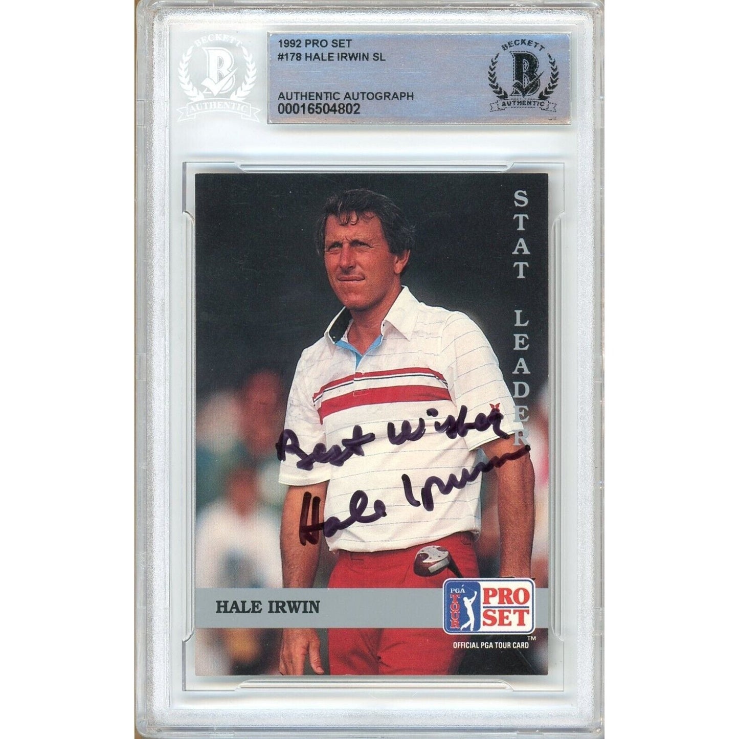 1992 PGA Pro Set Stat Leaders #178— Hale Irwin Autographed Trading Card — Beckett Authentication