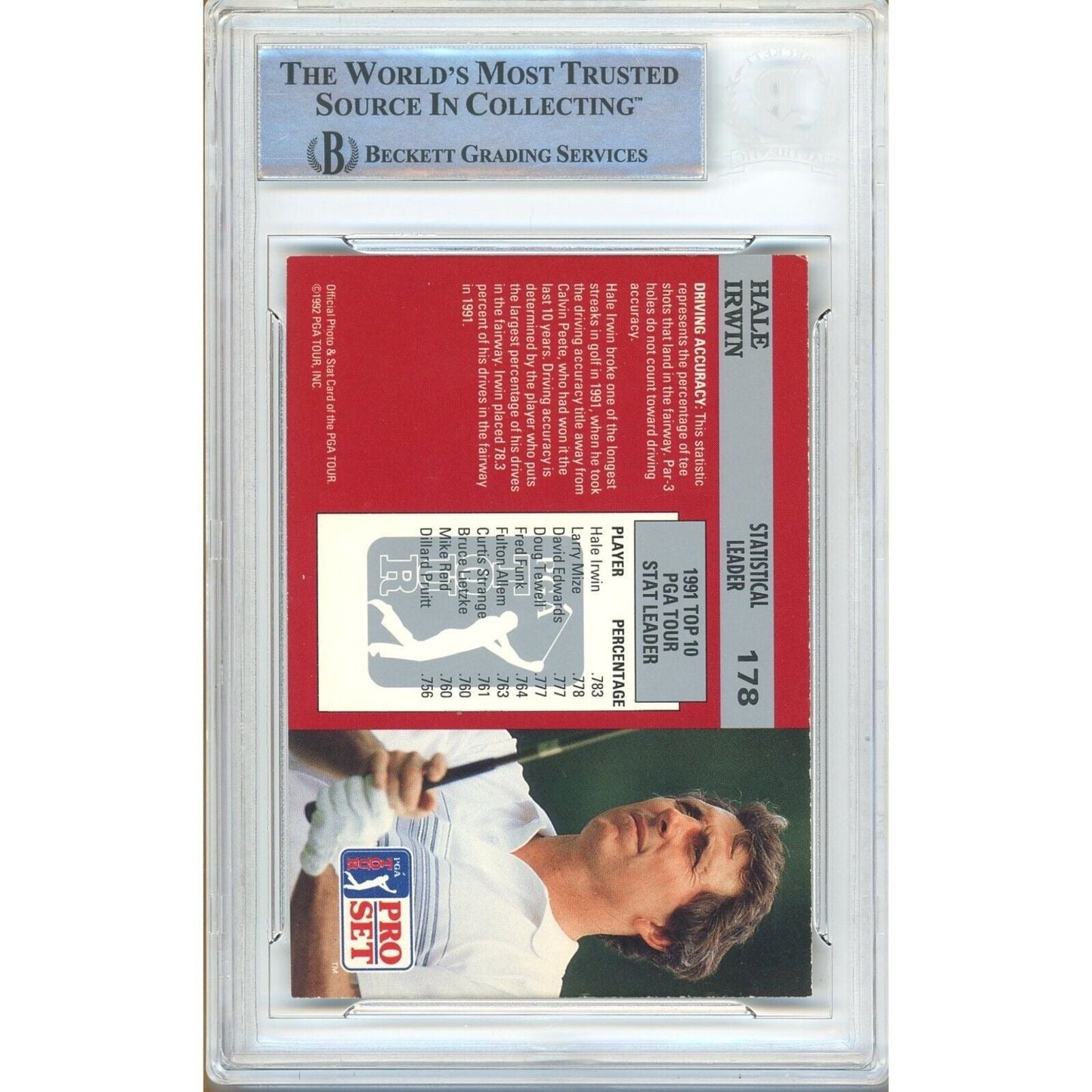 1992 PGA Pro Set Stat Leaders #178— Hale Irwin Autographed Trading Card — Beckett Authentication