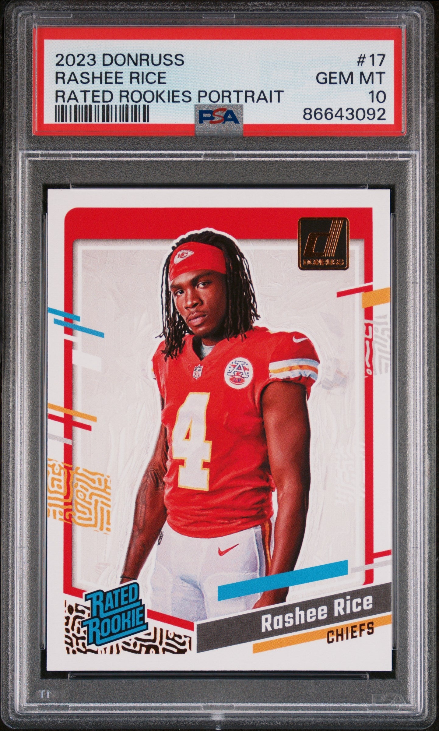 Graded 2023 Panini Donruss Rashee Rice #17 Rated Rookies Portrait Rookie RC Football Card PSA 10 Gem Mint - Sport Cards