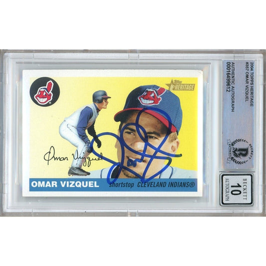 Omar Vizquel Cleveland Indians Signed 2004 Topps Heritage Card BGS Auto 10 Graded Slab