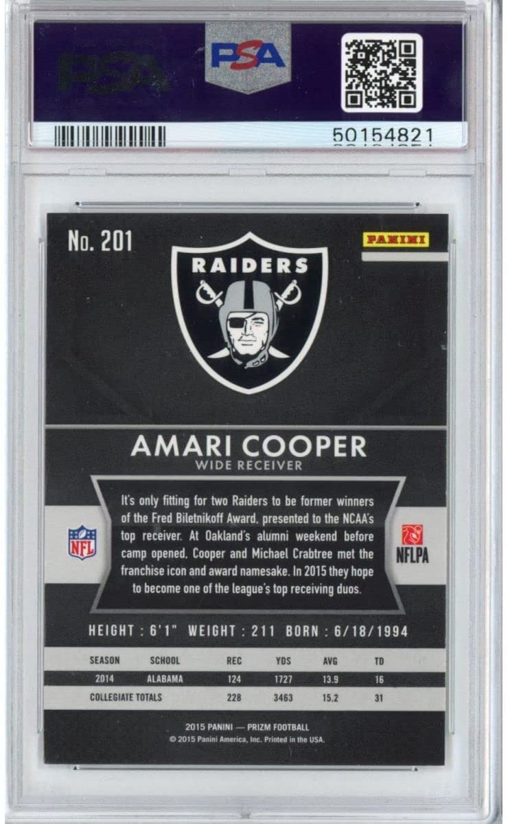 Graded 2015 Panini Prizm Amari Cooper #201 Running Rookie RC Football Card PSA 10 Gem Mint - Sport Cards