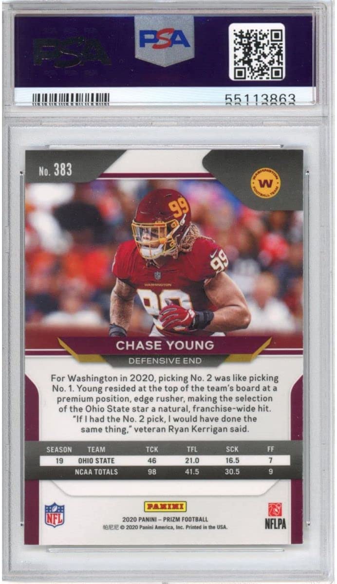 Graded 2020 Panini Prizm Chase Young #383 Rookie RC Football Card PSA 10 Gem Mint