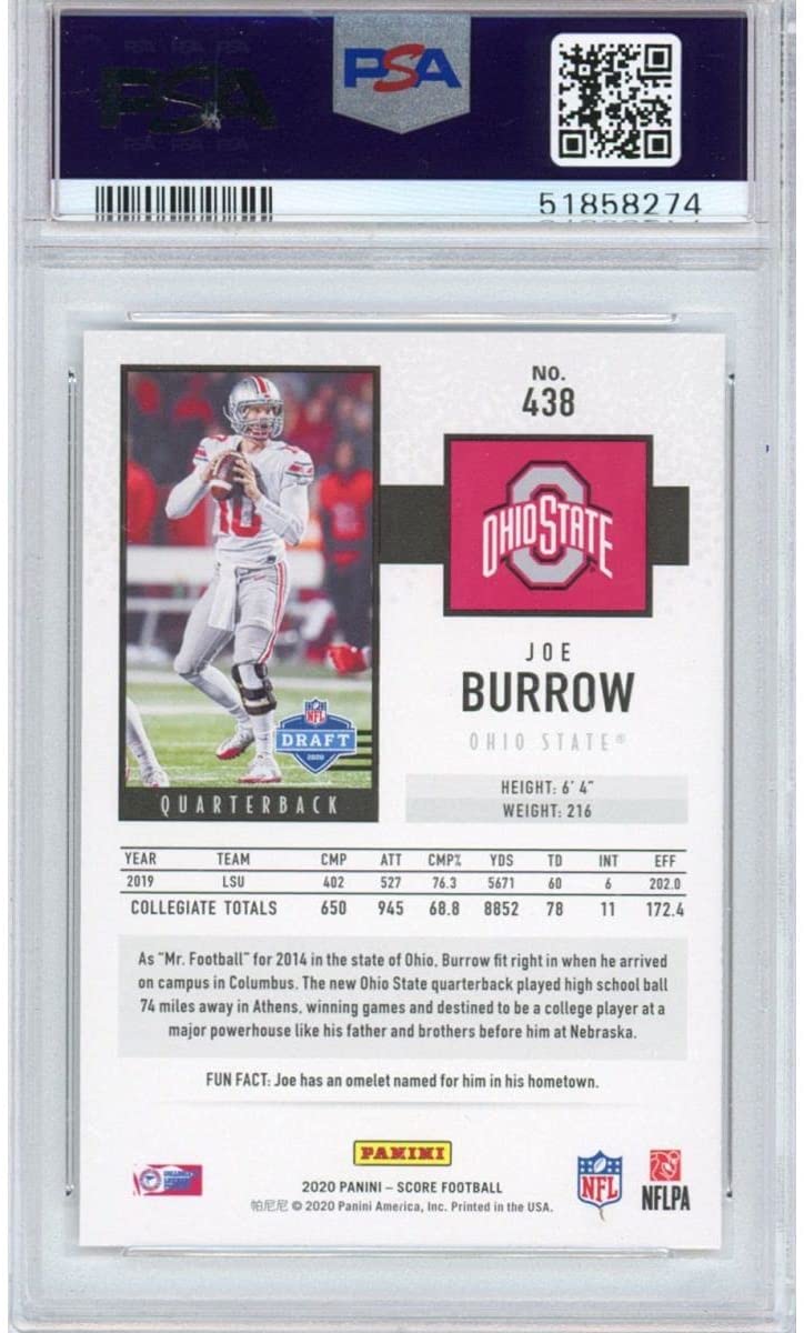Graded 2020 Panini Score Joe Burrow #438 Rookie RC Football Card PSA 10 Gem Mint