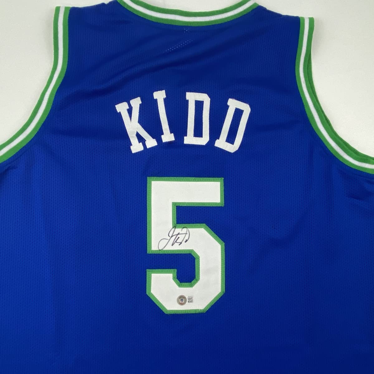Autographed/Signed Jason Kidd Dallas Retro Blue Basketball Jersey Beckett BAS COA - Sport Cards