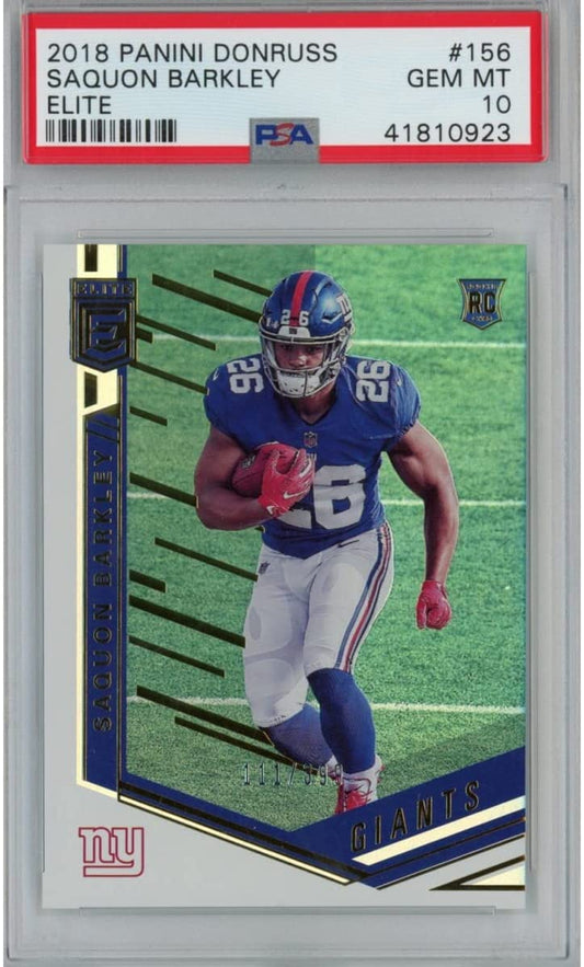 Graded 2018 Panini Donruss Saquon Barkley #156 Elite Rookie RC Football Card PSA 10 Gem Mint