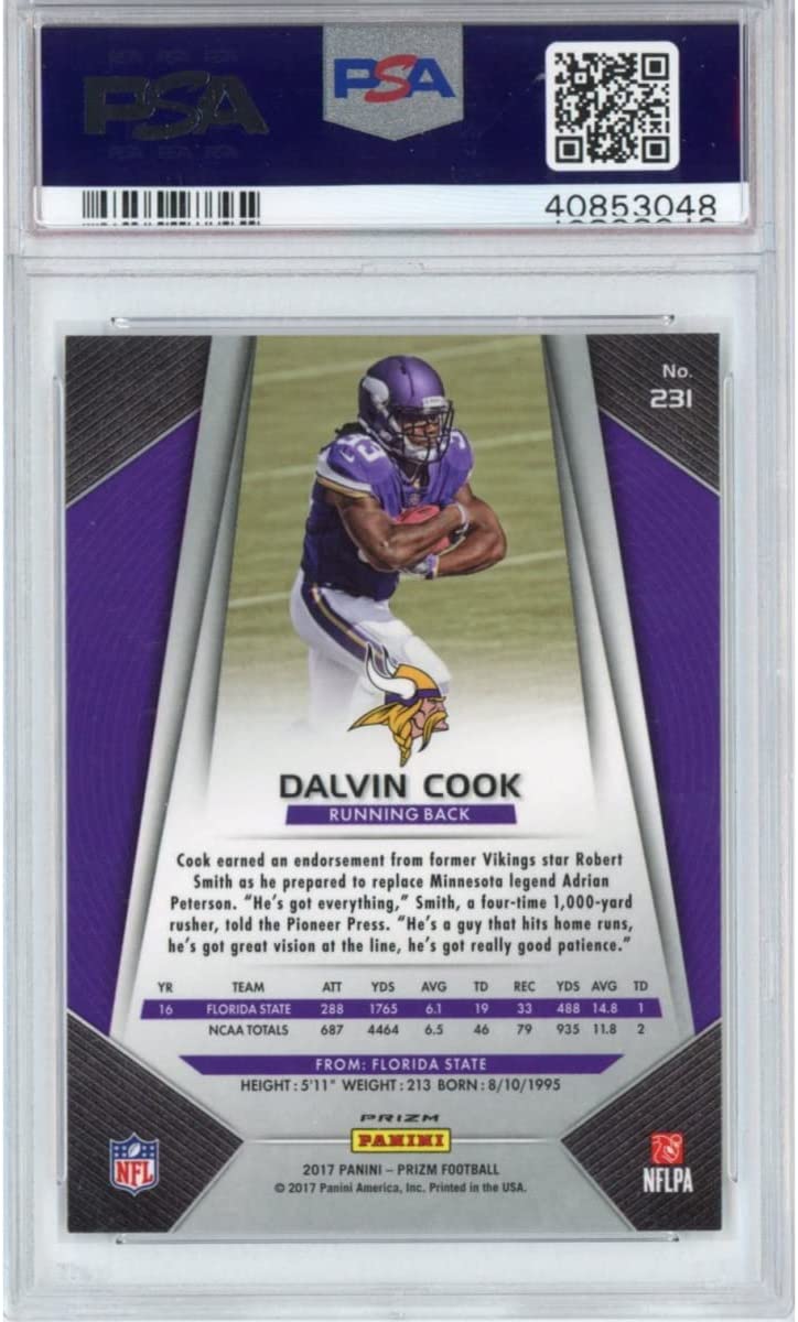 Graded 2017 Panini Prizm Dalvin Cook #231 Prizm Rookie RC Football Card PSA 10 Gem Mint - Sport Cards