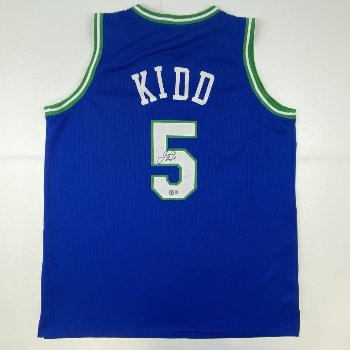 Autographed/Signed Jason Kidd Dallas Retro Blue Basketball Jersey Beckett BAS COA - Sport Cards
