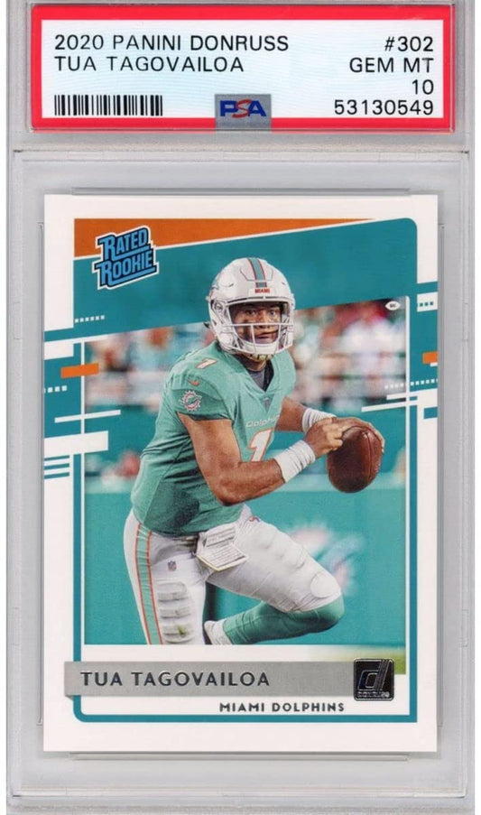 Graded 2020 Panini Donruss Tua Tagovailoa #302 Rookie RC Football Card PSA 10 Gem Mint