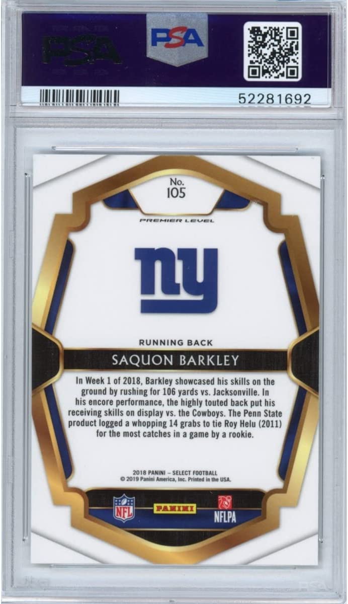 Graded 2018 Panini Select Saquon Barkley #105 Rookie RC Football Card PSA 10 Gem Mint